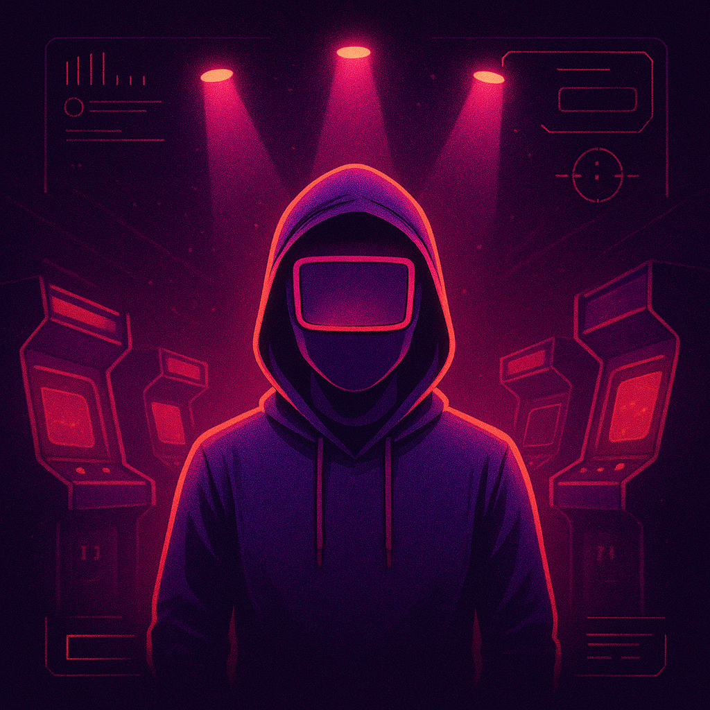 NyxArcade hero visual: neon avatar in arcade arena
